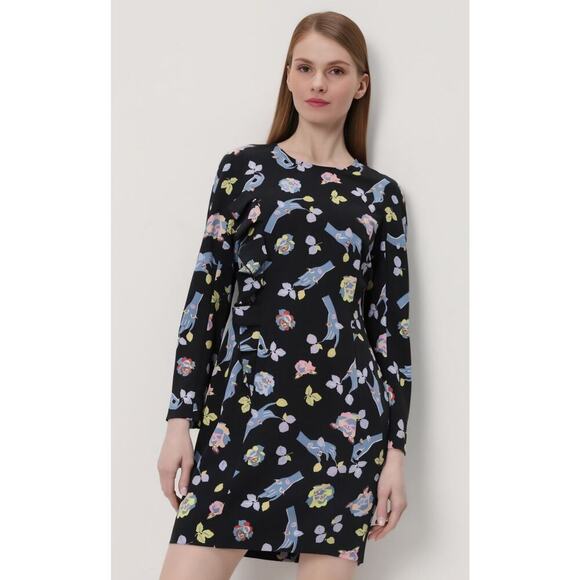 Bimba Y Lola Black Long Sleeve Womens Size Small Abstract Floral Designer Dress - Picture 1 of 8